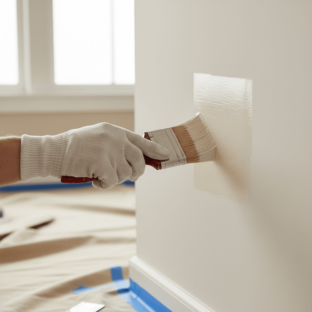 Handyman painting a clean wall edge with smooth finish and tape